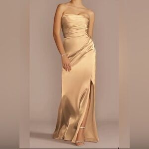 GALINA 
Golden Strapless Charmeuse Dress